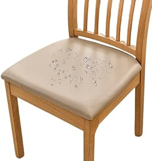 Bestenrose Dining Chair Covers for Set of 6 Waterproof Seat Slipcover PU leather Seat Covers for Dining Room kitchen Chairs Removable Chair Seat Cushion Cover with Fixing Buckle
