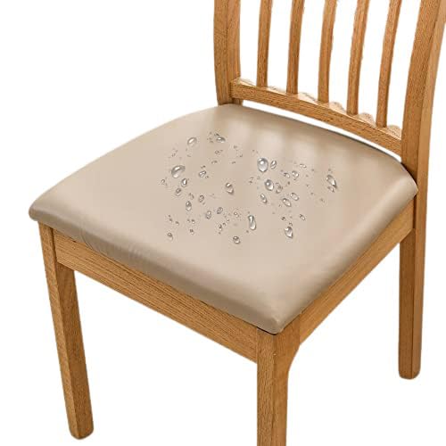 Bestenrose Dining Chair Covers for Set of 6 Waterproof Seat Slipcover PU leather Seat Covers for Dining Room kitchen Chairs Removable Chair Seat Cushion Cover with Fixing Buckle