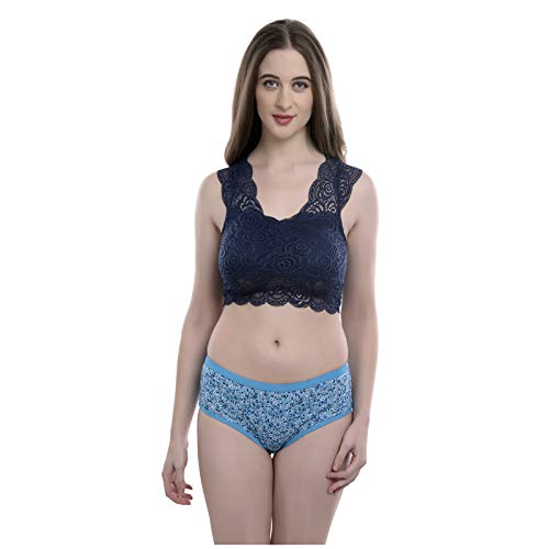 PUNYAANSH Collection Women/Girl Sakira Set Blue Lycra Cotton Fashion Bra & Panty