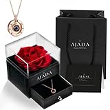 Ewige echte Rose mit Liebe Sie Halskette Schmuck Geschenk Box-Handmade Eternal Real Rose zum Valentinstag Muttertag Jubiläum Hochzeit Geburtstag romantische Geschenke für Sie (Rot)