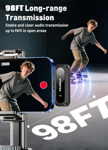 Image of VELOMAX Mic for YouTube Wireless, Noise Reduction Magnetic Clip Wireless Microphone with LED Indicator and Battery Display for Video Recording Creators (Dual Mic)