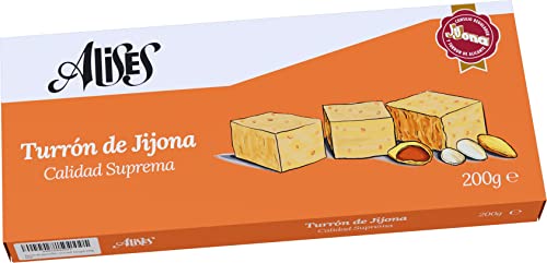 Alises- Turrón de Jijona 200g - Amandes et Miel - Qualité Suprême - sans Gluten sans Lactose - Touron - Nougat