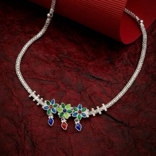 Image of Parasmoni Silver Floral Statement Necklace for Women