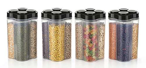 Image of Kitchenwell Multi-Purpose Airtight Transparent Plastic Lock Food Storage 4 Section Container Jar for Grocery, Fridge Container (Pack of 4, 2500ML -Black)