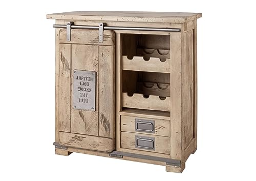 Weinschrank Weinregal Kommode 80cm Flaschenhalter Mango Holz massiv geweißt