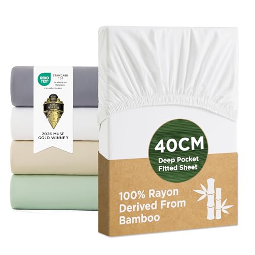 Bedsure Double Fitted Sheet Deep - 100% Rayon Derived from Bamboo White