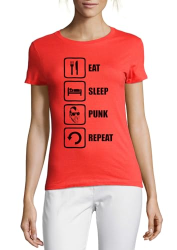 T-shirt punk femme en pur coton respirant haut de gamme rouge vif