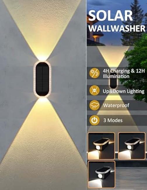 Solar Fence Lights Solar Wall Lights Outdoor Solar Lights 3000K 4000K 6000K Dual-Head Up&Down