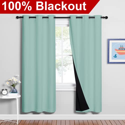 Image of NICETOWN 100% Blackout Window Curtain Panels, Full Light Blocking Drapes with Black Liner for Nursery, 72-inch Drop Thermal Insulated Draperies (Aqua Blue, 2 Pieces, 42-inch Wide Per Panel)