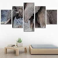 SIGNWIN 5 Panel Canvas Wall Art Animals Black and White Dramatic Duotone Expressionism Grey Modern Artwork for Home Decorations Ready to Hang - 60