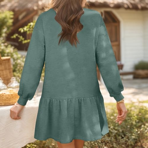 Women Sweatshirt Dress Long Sleeve Crewneck Pullover Fall Babydoll Dressy Tops Flowy Ruffled Sweatshirt Mini Dresses3