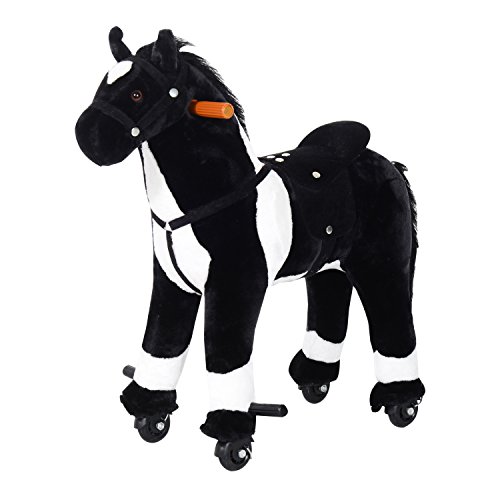Qaba Kids Plush Ride On Toy Walking Horse with Wheels and Realistic Sounds, 30