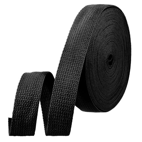 Josojoou 1 Inch Webbing Straps for Bags, Cotton Webbing 1 Inch, Black Cotton Webbing, Used to Make Cloth Handbags, Pet Leashes, Belts, DIY Decorations