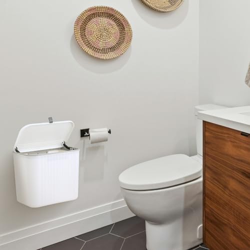 Image of Sanitary Napkin Receptacle,White Plastic Wall Mounted Tampon Disposal Bin with Lid 10x9x6 inches Feminine Hygiene Trash Can for Women Bathroom Home Office Sanitary Waste(with 200pcs Trash Bag)