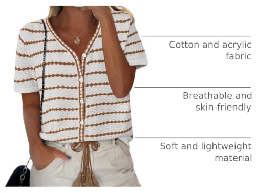 Image of NALANISA Women's Short Sleeve Sweater Spring Summer Crochet Knit Tops 2026 V Neck Striped Button Down Dressy Casual Blouses