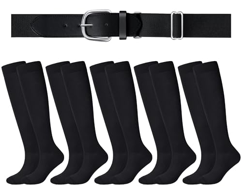 Image of Haysandy Baseball or Softball Sock and Belt Combo Set 5 Football Baseball Socks with Softball Belt for Kids Youth Boys