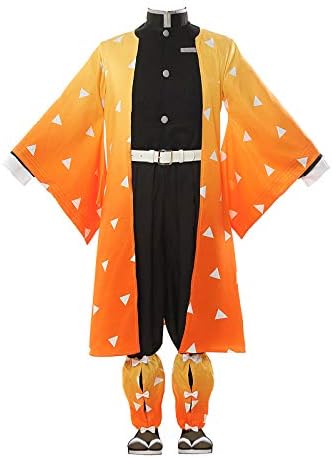 Nuoqi Zenitsu Cosplay Outfit Zenitsu Agatsuma Cosplay Costume Anime Kimono Uniform Halloween Costume XL Yellow