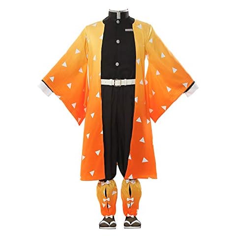 Nuoqi Demon Slayer Cosplay Costume Japanese Anime Kimono Outfit Halloween Costume, Yellow, XS Cover