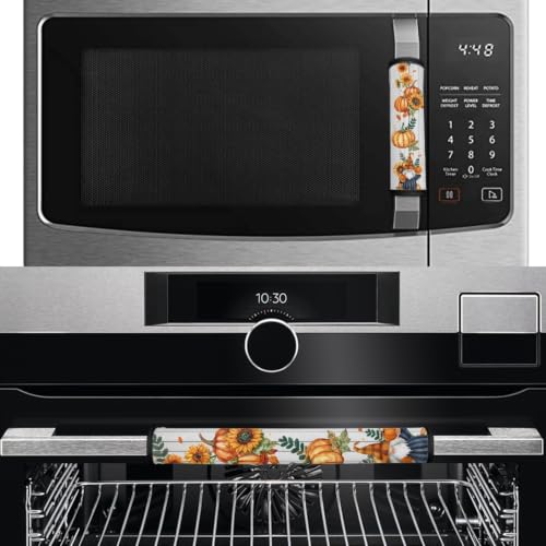 Image of Dreaweet Fall Pumpkin Sunflower Print Refrigerator Handle Covers Set of 4