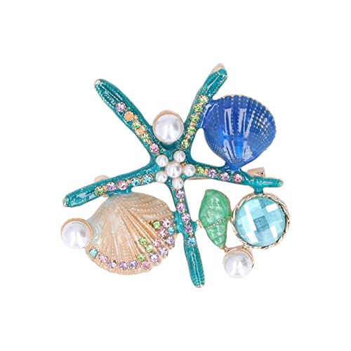 Image of Women Rhinestone Pearl Brooch, big Colorful sea starfish Brooch Pins Fancy Vintage Style shell Crystal Broches Dress Accessories Jewelry Boutonniere Corsage for Hat Bag Suit Tie Gift Wedding