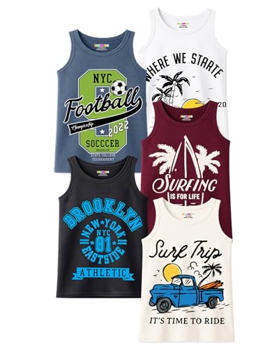 Image of Kuchipoo Boys Sleeveless Cotton T-Shirt | Cute Graphic Print | Soft & Breathable Fabric | Round Neck Summer Top | Casual for Kids | Pack of 5