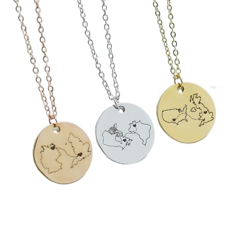 Personalized Country Necklace, Long Distance Couples, Two Home Necklace, State Necklace, Relationship Gift, Country Map Gift, FN-180