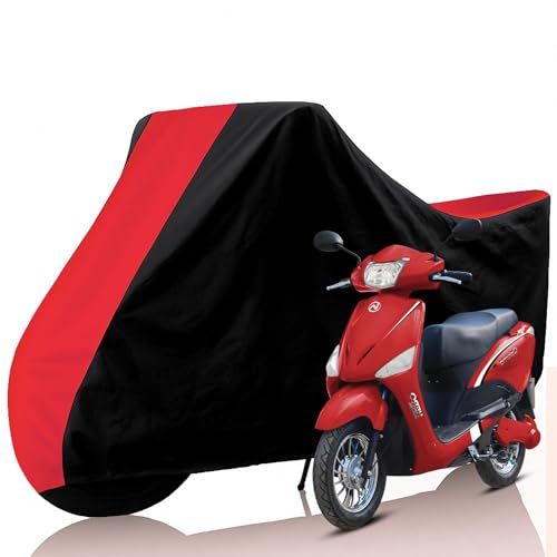 Image of All Weather Protection Two Wheeler Cover for Hero Electric Optima, Scooter & Scooty | Anti Dust, 100% Water Resistance, Heat Resistant, UV Proof - Triple Stitched | (Black Top Red)
