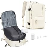 Vacuum Compression Backpack, Travel Vacuum Backpack with Electric Vacpack Pump, Flight Approved Carry On Personal Item Suitcase Luggage for Men Women, Beige, Small