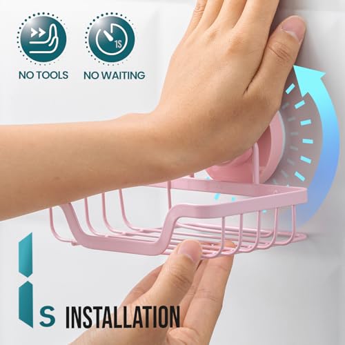 Image of TAILI Soap Dish, Bar Soap Holder Suction Cup, Stainless Steel Sponge Holder | Soap Dish for Shower Wall, Self-Draining Soap Holder Shower for Bathroom & Kitchen, Pink