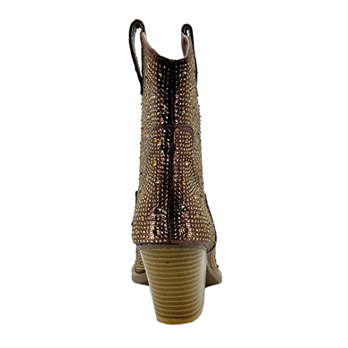 Image of ABSOLEX Women Western Cowgirl Cowboy Pointed Toe Rhinestone Ankle Booties