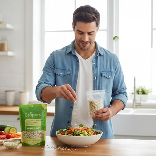 Image of GroPure Organic | Hemp Hearts 150g | Hulled Hemp Seeds for Eating | 36g Complete Protein | 10g Omega 3 & 6 Per Serving | Hemp Hearts for Eating | Raw, Pesticide-Free | Blends Into Smoothies, Salads & More