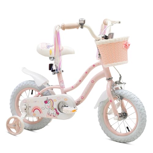 Image of Princess Style Girls Bike with Basket for 2-13 Years Old Kids and Toddlers, 12 14 16 18 Inch Bicycle for Children with Training Wheels and Streamers, 20 Inch with Kickstand, Multiple Colors