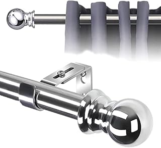 INFLATION Curtain Rod with Round Finials, 76 to 110 cm Silver Window Curtain Pole with Brackets Fittings Set for Eyelet Curtains