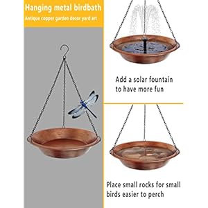 Hanging Bird Bath for Outdoor, Antique Copper Metal Bird Feeder Birdbath Bowl with 17” Rust-Proof Black Chains for Garden Backyard Decor Hanging Bird Bath for Outdoor Antique Copper Metal Bird Feeder Birdbath Bowl with 17 Rust Proof Black Chains for Garden Backyard Decor