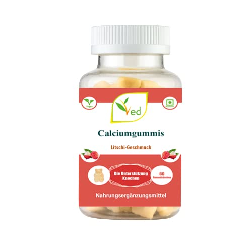 Ved Calciumgummis; Chews Litchi Flavour, Calcium & Vitamin D Gummies, Vegetarisches veganes Nahrungsergänzungsmittel - 60 Kausnacks 30 Tage Vorrat