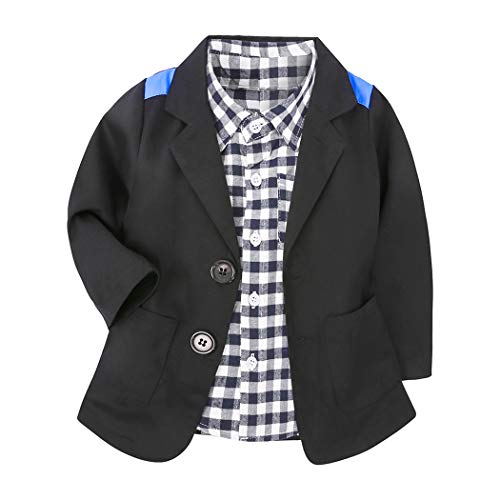 Image of MYGBCPJS 3Pcs Boy Handsome Outfit Set Plaid Shirt + T-Shirt + Suspender Jean Sets