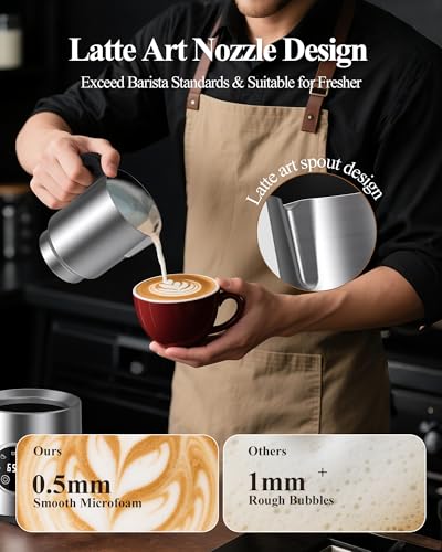 5 in 1 Electric Milk Frother: 16.9oz/500ml Large Capacity Dishwasher Safe Milk Steamer for Hot & Cold Milk Froth - Automatic Milk Frother & Warmer for Latte, Cappuccinos, Macchiato, Hot Chocolate