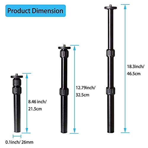 HUNTPAL Aluminum 3 Section Pole Extension Tube Mount Extender Telescopic Rod, 3/8\" or 1/4\" Thread Hunting Stick Shooting Tripod Height Adjustment Center Column, Accessories for Bipod Monopod
