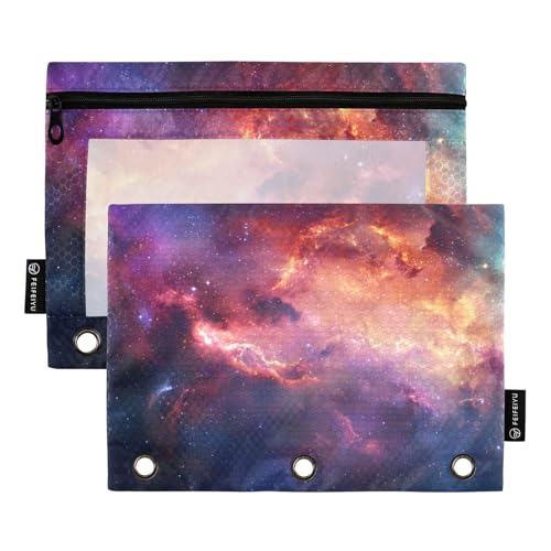 Nebulas Galaxies Stars - Estuche para lápices para carpeta espacial de 3 anillos, paquete de 2 bolsas transparentes con cremallera para suministros escolares de oficina