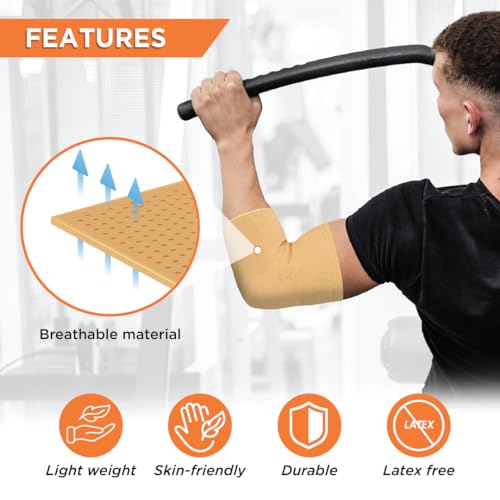 Image of Vissco Elbow Support, Pain Relief Belt for Elbow Joint Pain, Sport Injuries, Tennis Elbow, Joint Sprain for Men & Women for Gym, Sleeves for Cricket, Volleyball - Medium (Beige)