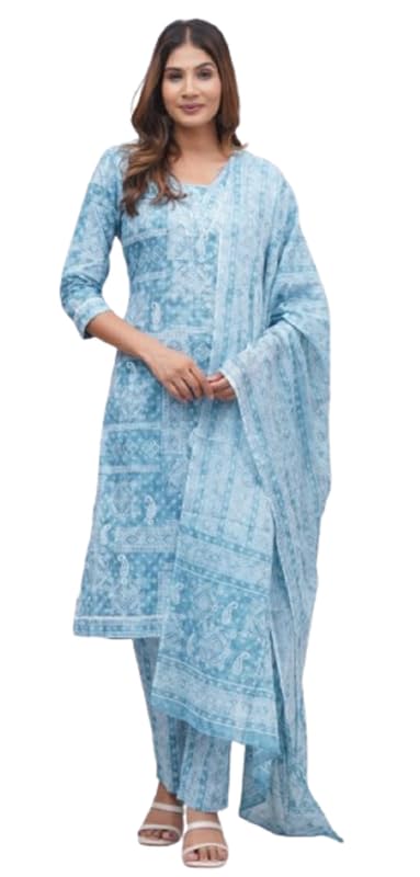 Ensemble Kurta droit en pur coton indien de qualité supérieure et son dupatta