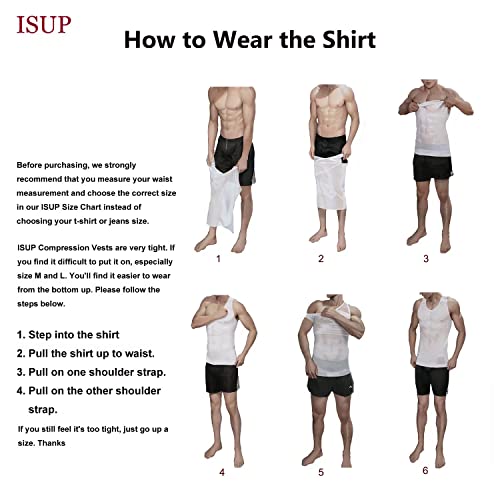 Isup Mens Slimming Body Shaper Shirt Chest Compression Tank Top Tummy Control Undershirt Shaperwear White #TOP5