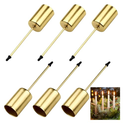 Juego de 6 portavelas doradas, portavelas, portavelas de metal, corona de Adviento, soporte para velas de Adviento, para fiestas de Navidad, decoración de mesa de boda (tamaño: 11 x 2,5 cm)