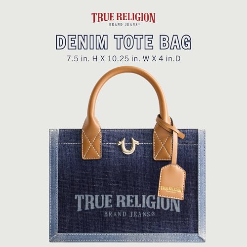 Image of True Religion Women's Tote Bag, Medium Travel Purse Handbag with Adjustable Shoulder Strap and Horseshoe Logo