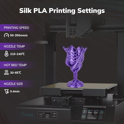 Image of AMOLEN Silk PLA 3D Printer Filament, Shiny Silk Purple PLA Filament 1.75mm, 3D Printing PLA Filament for Most FDM 3D Printer, 1kg Spool(2.2lbs)