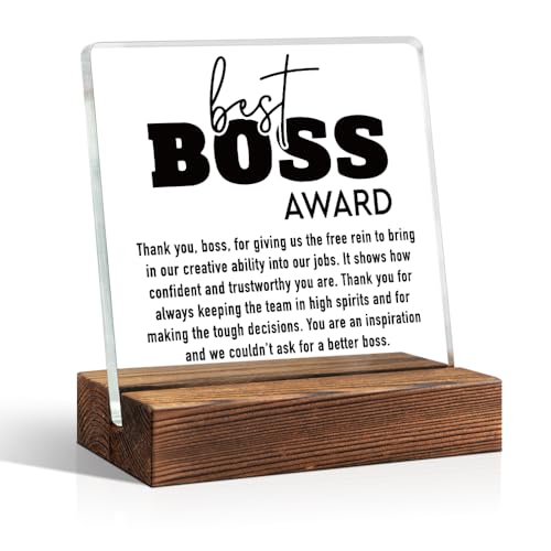 TOUNER Best Boss Award Office Decor Sign, Religious Acrylic Desk Plaque, Boss Day Birthday Gifts for Boss Leader Manager, Thank You Gifts for Boss, Best Boss Gifts, Retirement Gifts for Boss