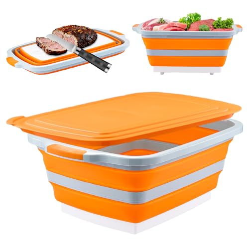 Collapsible BBQ Prep Tub with Cutting Board & Lid, Folding