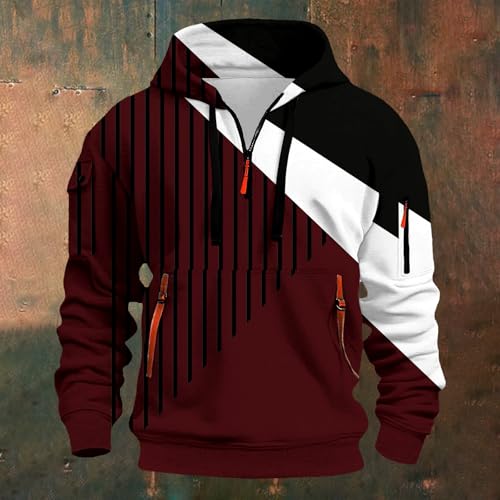 Mens 1/4 Pullover Hoodies Casual Hooded Sweatshirt with Zipper Pockets for Men Fashion Color Block Hoodies2