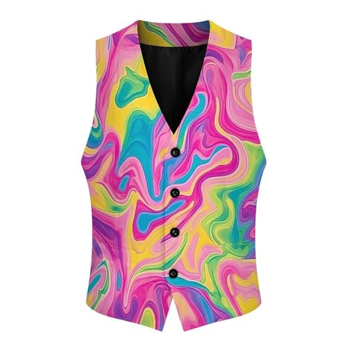 Art Psychedelic Colorful Men's Formal Suit Vest for Business Formal Or Casual Dress Waistcoat Wedding4