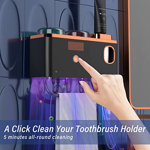 Toothbrush Holder Wall Mounted,Toothbrush Dispenser With Cleaning Function,Solar Charging, 2 Toothbrush Holder 2 Toothbrush Cups Can Be Placed Towels, Bath Ball Etc. Family Bathroom Organizerr #TOP2